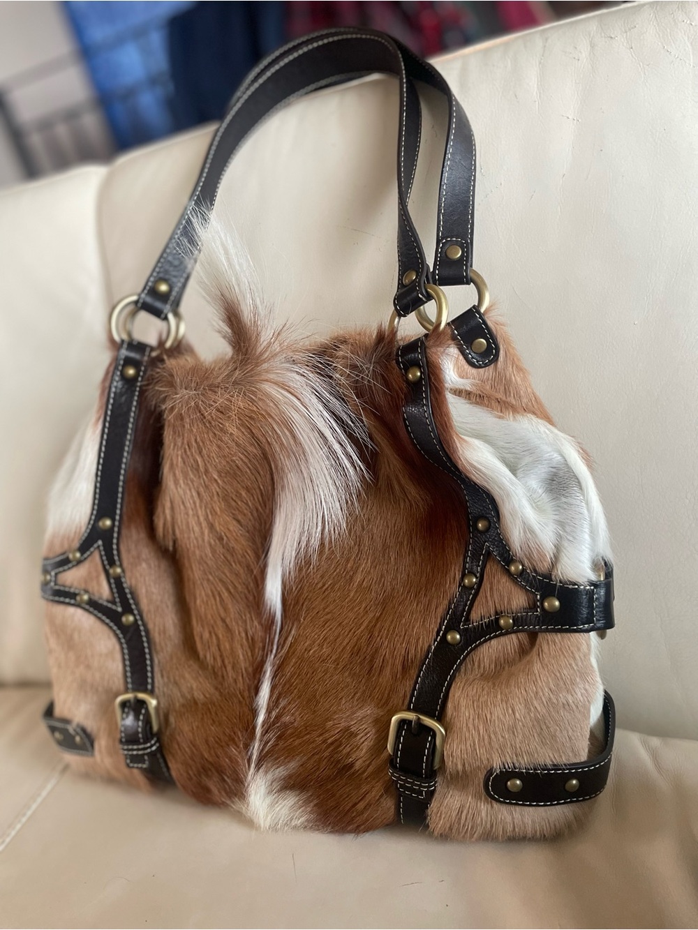 Diane Grail Springbok Fur Tote with Leather Trim, Sustainably Farmed by Tribe